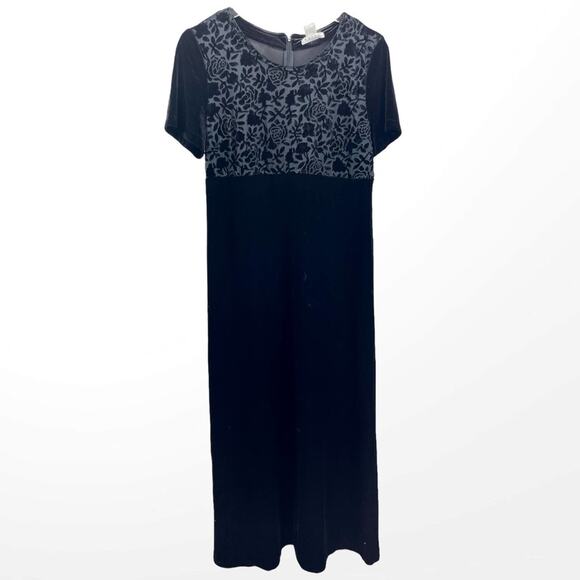 90s FOCUS Vintage Black Velvet Jacket Dress Set with Shoulder Pads - Picture 2 of 14